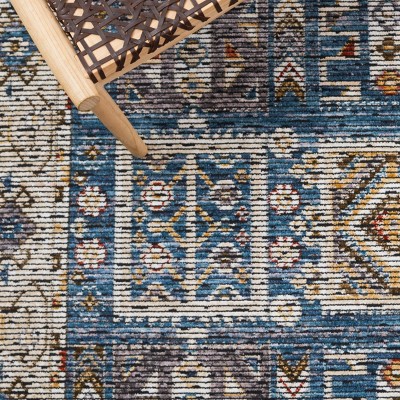Ivory and Blue Hand-knotted Stain-resistant 5' x 8' Area Rug
