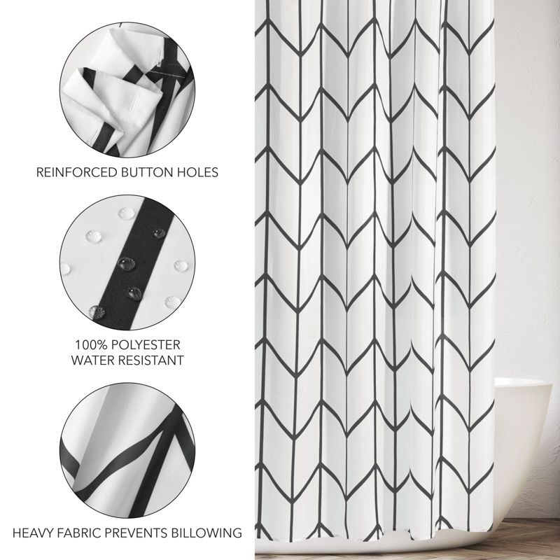 mDesign Fabric Herringbone Chevron Print Shower Curtain, 72" x 72", Black/White, 4 of 7