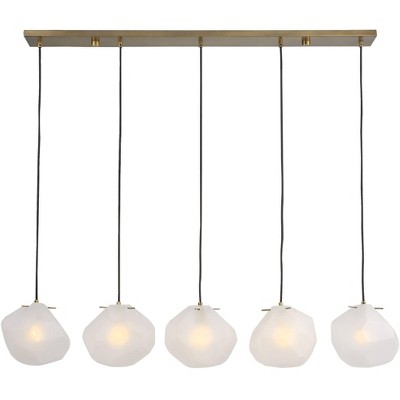 Uttermost Geodesic 47" Wide Brass Frosted Glass 5-Light Linear Pendant