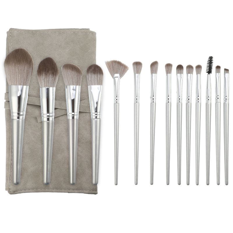 Unique Bargains Foundation Powder Concealers Eye Shadows Makeup Brushes and Storage Bag Gray Silver Tone 14 Pcs, 1 of 7