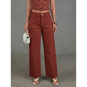 YESFASHION Womens Dressy Wide Straight Leg Pants Baggy Polka Dot