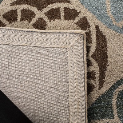 Hand-Tufted Beige and Blue Wool Square Area Rug