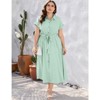 Coolmee Women's Plus Size Summer Dress Tie Belt Work Polo Dress Business Casual Button Down Maxi Dresses - 2 of 4