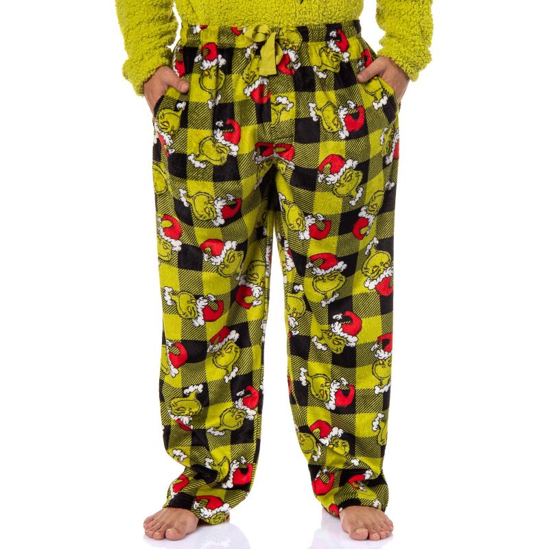 Dr. Seuss The Grinch Santa Plaid Plush Fleece Pajama Sleep Set, 3 of 6