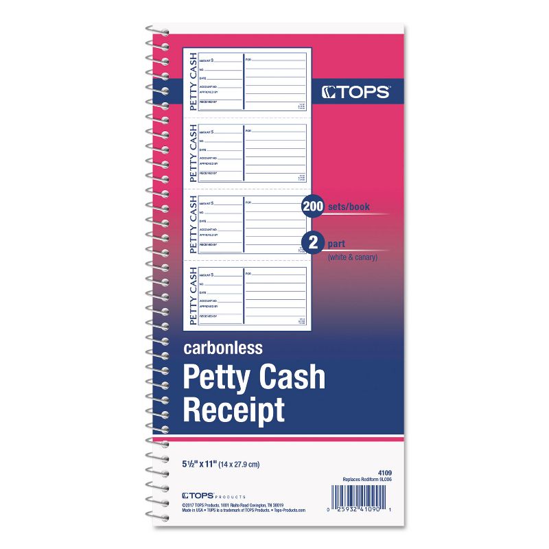 TOPS Petty Cash Receipt Book 5 1/2 x 11 Two-Part Carbonless 200 Sets/Book 4109, 2 of 3