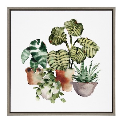 Kate and Laurel Sylvie Houseplants Framed Canvas by Sara Berrenson, 30x30, Gray