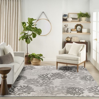 Gray Coral Patterned Synthetic Rectangular 8' x 10' Rug