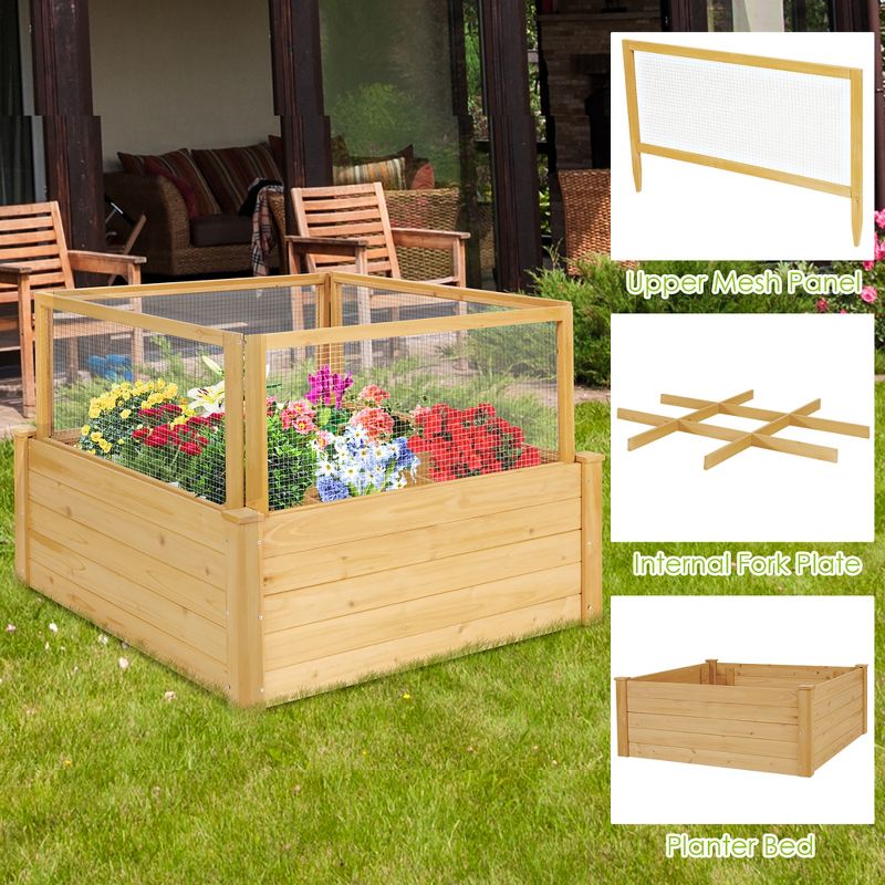 Costway Raised Garden Bed Wooden Garden Box with 9 Grids & Critter Guard Fence, 4 of 11