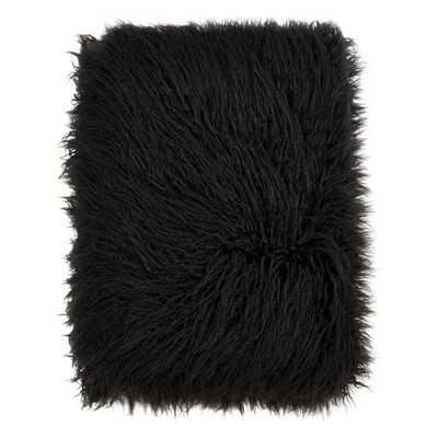 50"x60" Faux Mongolian Fur Throw Blanket Black - Saro Lifestyle