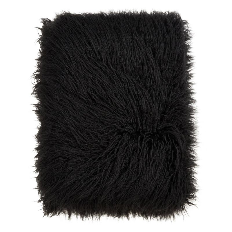 50&#34;x60&#34; Faux Mongolian Fur Throw Blanket Black - Saro Lifestyle, 1 of 6
