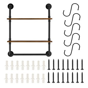 VEVOR Industrial Pipe Shelf, 2 Tier 24x7.87in, Wall-Mount Floating Rustic Wood Shelves Bracket Display Bookshelf,Storage Rack Sundries Holder, Black - 1 of 4