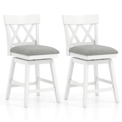 Tangkula 26" Bar Stool Wooden Chair Set of 2 w/Contoured Backrest Swivel Padded Seat