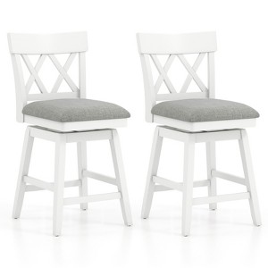 Tangkula 26" Bar Stool Wooden Chair Set of 2 w/Contoured Backrest Swivel Padded Seat - 1 of 4