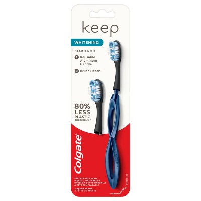 Colgate Keep Manual Toothbrush - Whitening Starter Kit with 2 Replaceable Brush Heads - Navy - 1ct
