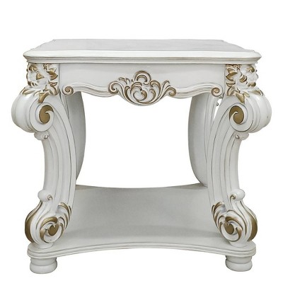Antique Pearl Square End Table with Scrolled Legs