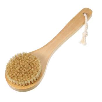 Unique Bargains Double Sided Bath Brush Wood Back Scrubber with Handle for Shower Brown 1 Pcs 9.84‘’x2.95‘’