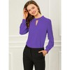INSPIRE CHIC Women's Office Keyhole Elegant Stand Collar Long Sleeve Back Neck Button Blouse - 3 of 4