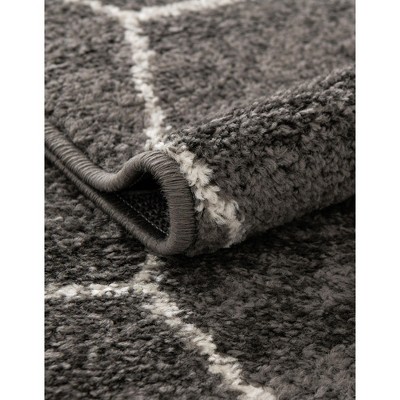 Dark Gray Octagon Synthetic Trellis Stain-Resistant Rug