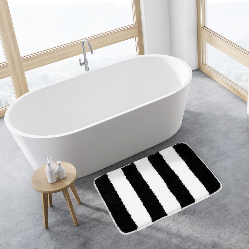 PiccoCasa Microfiber Striped Bathroom Rugs Shaggy Soft Thick Water Absorbent Bath Mat, 2 of 5