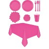 Exquisite Pink Party Tableware Set – 222-Piece Disposable Dinnerware Kit Serves 20 Guests | Paper Plates, Plastic Cups, Cutlery, Napkins & Table Cover - 2 of 3