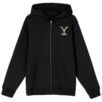 Yellowstone Logo Long Sleeve Black Men's Zip-Up Hooded Sweatshirt