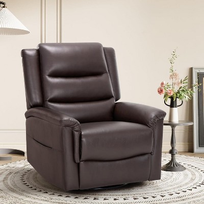 Oversized Leather Recliner Chair,360°Swivel Rocking Manual Recliner with Thick Cushioned Padding Backrest and Wide Seat（Lightbrown）