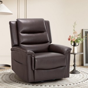 Oversized Leather Recliner Chair,360°Swivel Rocking Manual Recliner with Thick Cushioned Padding Backrest and Wide Seat（Lightbrown） - 1 of 1