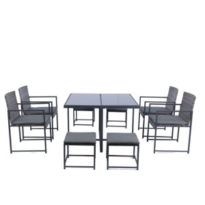 Nestfair 9pc Wicker Patio Outdoor Dining Set with Glass Table Top Dark Gray - 1 of 4