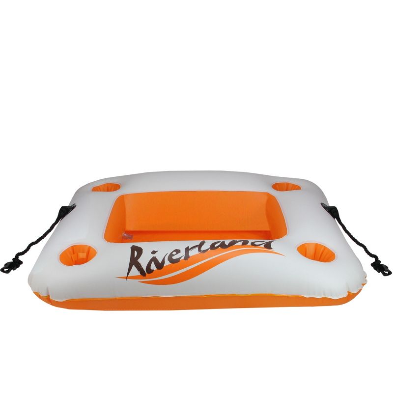 Pool Central 29" Inflatable Cooler "Riverland" with 4-Can Beverage Holder - Orange/White, 1 of 4
