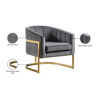 Carter Modern Grey Velvet Accent Chair with Gold Stainless Base