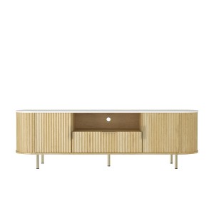 Gulches Wood TV Stand Entertainment Center Fits TVs up to 65 in with Storage Doors Open Shelves Drawer Rounded Edges Large Storage - 1 of 4