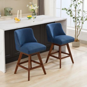 26" Upholstered Swivel Bar Stools Set of 2, Fabric Counter Height Chairs with Curved Back for Kitchen Island or Home Bar -3irtyhousy - 1 of 4