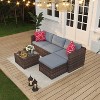 homfan 5 Pieces L-shaped outdoor Patio Furniture Sets, All-Weather Conversation PE Rattan Sofa with Tempered Glass Table & Waterproof Cushions - 3 of 4