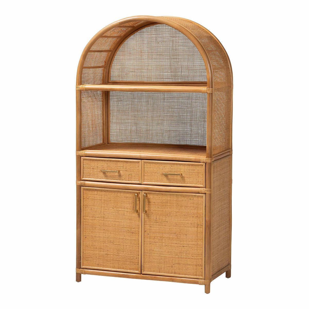 bali & pari Mairen Arched Natural Rattan Storage Cabinet Light Honey