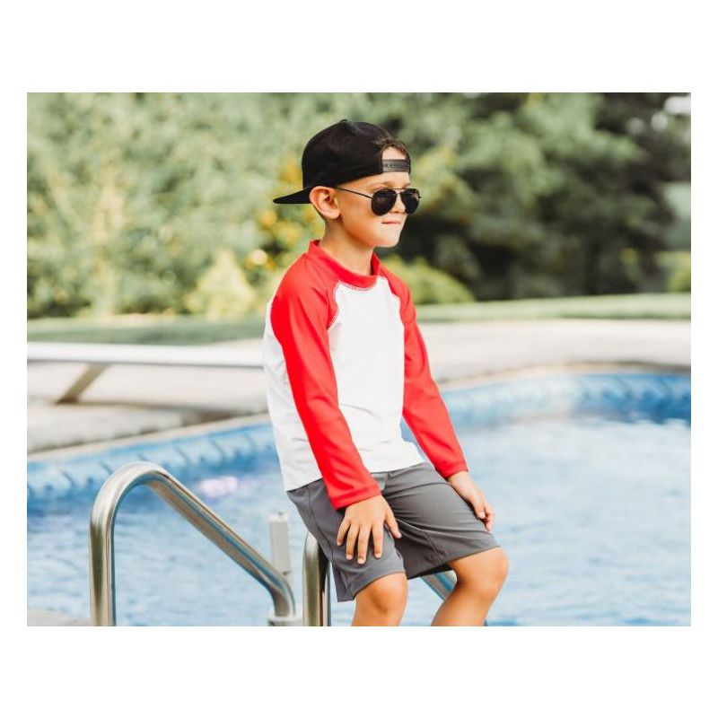 City Threads USA-Made Swim UPF 50+ Boys Color Block Long Sleeve Rashguard Shirt, 3 of 4