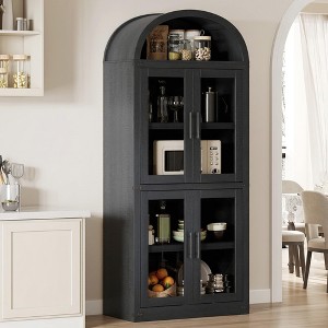 Coolmee Arched Bookshelf with Doors, Farmhouse Display Storage Shelves, 71.4in Tall Wooden Rounded Bookcases for Living Room, Kitchen, Office - 1 of 4