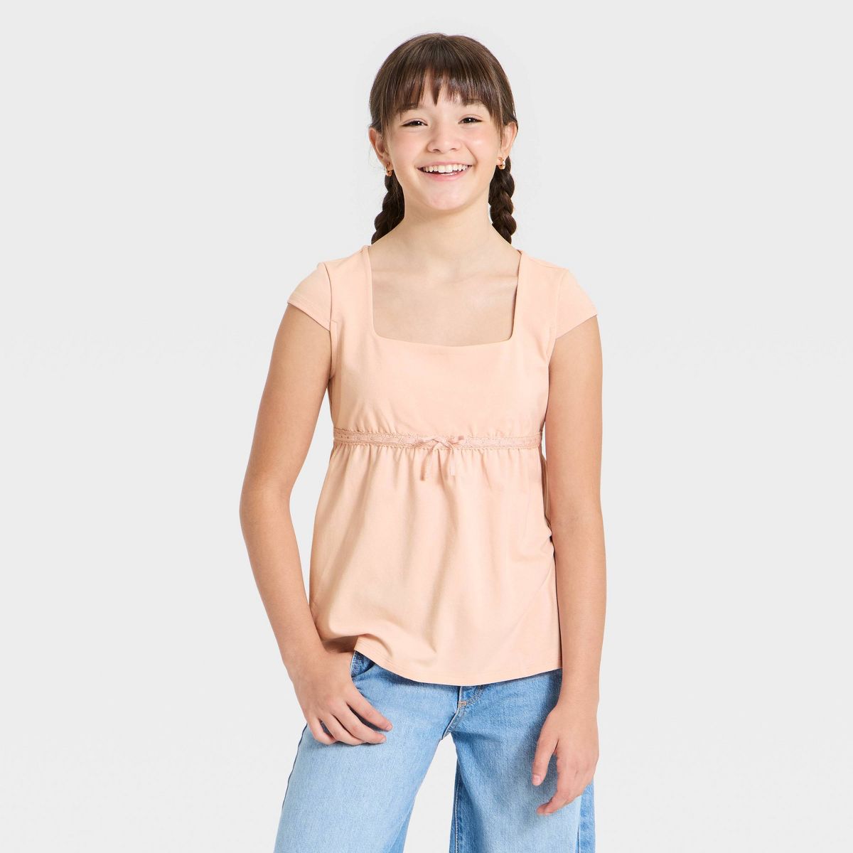 Girls' Cap Sleeve Babydoll Top - art class™