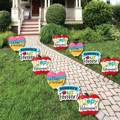 Big Dot of Happiness Teacher Retirement - Pencil Apple Lawn Decorations - Outdoor Happy Retirement Party Yard Decorations - 10 Piece