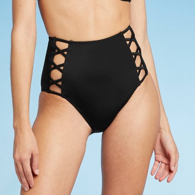 high waisted black bikini bottom