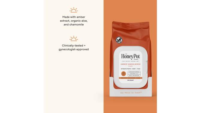 The Honey Pot Company, Amber Sandalwood Feminine Cleansing Wipes, Intimate Parts, Body or Face - 30ct, 2 of 12, play video