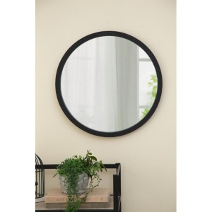 20" x 20" Circle Wall Mirror with Wooden Frame and Black Finish, Wall Mirror for Living Room, Dining Room, Foyer, Bathroom, Office - 1 of 4