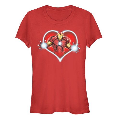 Juniors Womens Man : Iron T-shirt Frame Target Marvel Heart Day Valentine\'s