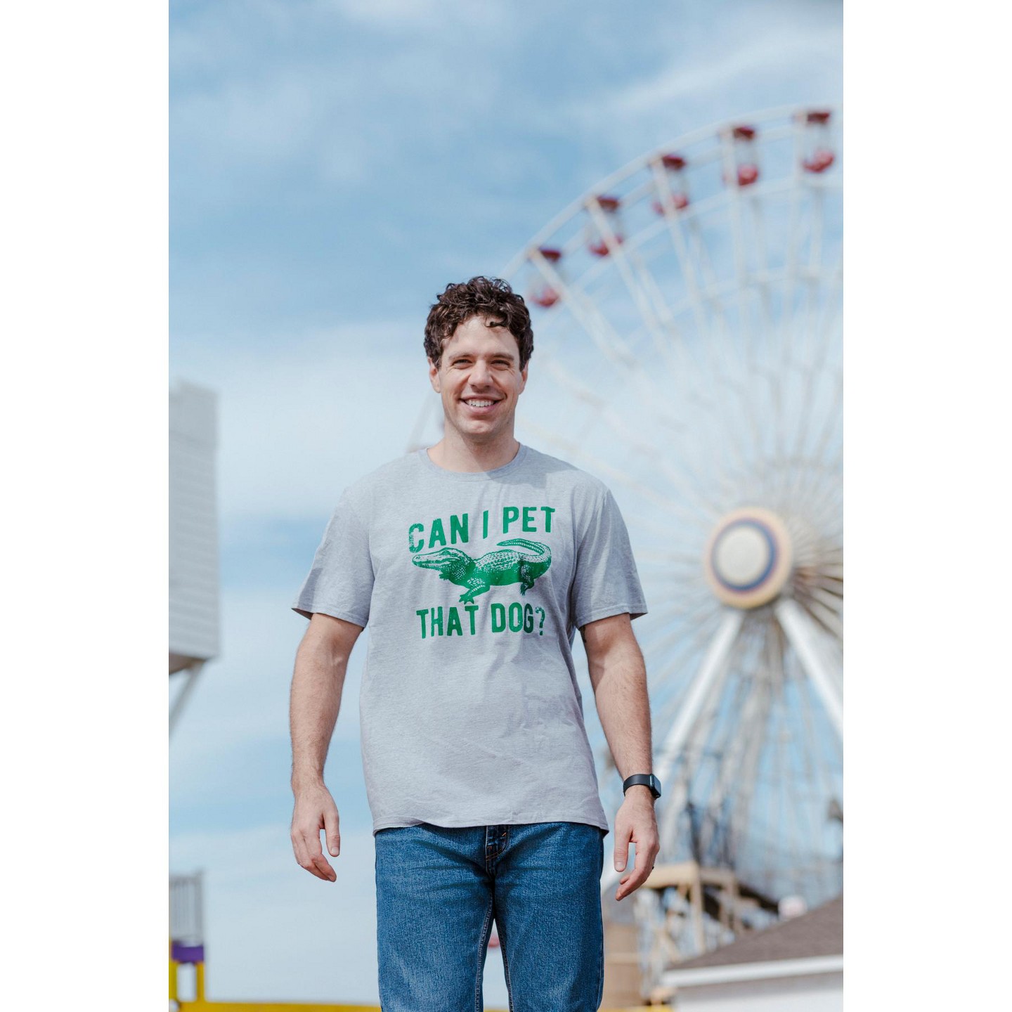Мужская футболка Crazy Dog T-Shirts, Inc. Funny T Shirts Can I Pet That Dog Sarcastic Alligator Graphic Tee for Men, цвет: Светлый серый — фото 3
