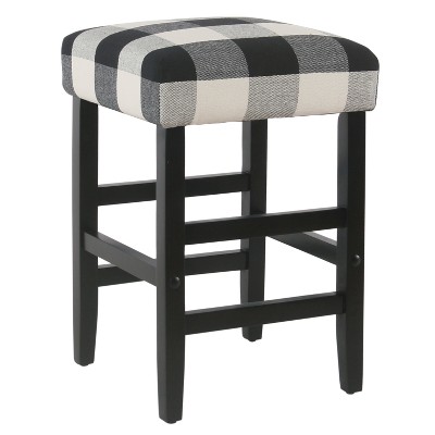 Black and White Plaid Wood Backless Counter Stool