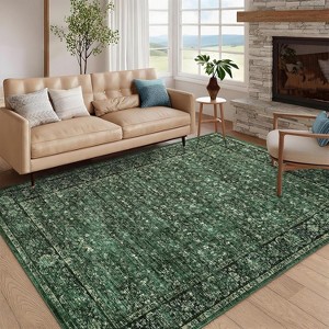 Floral Kitchen Rug – Washable, Non-Slip, Low Pile, Distressed Print Runner for Hallway, Bathroom, Laundry - 1 of 4
