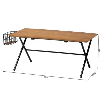Mariela Natural Brown and Black Rectangular Coffee Table with Basket
