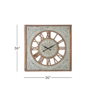 36" Brown and Gray Metal Scroll Farmhouse Wall Clock