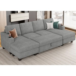 Belffin U-Shaped 6-Seater Sleeper Sectional - Modular Chenille Couch with Pull-Out Bed & Dual Storage Chaise - 1 of 4
