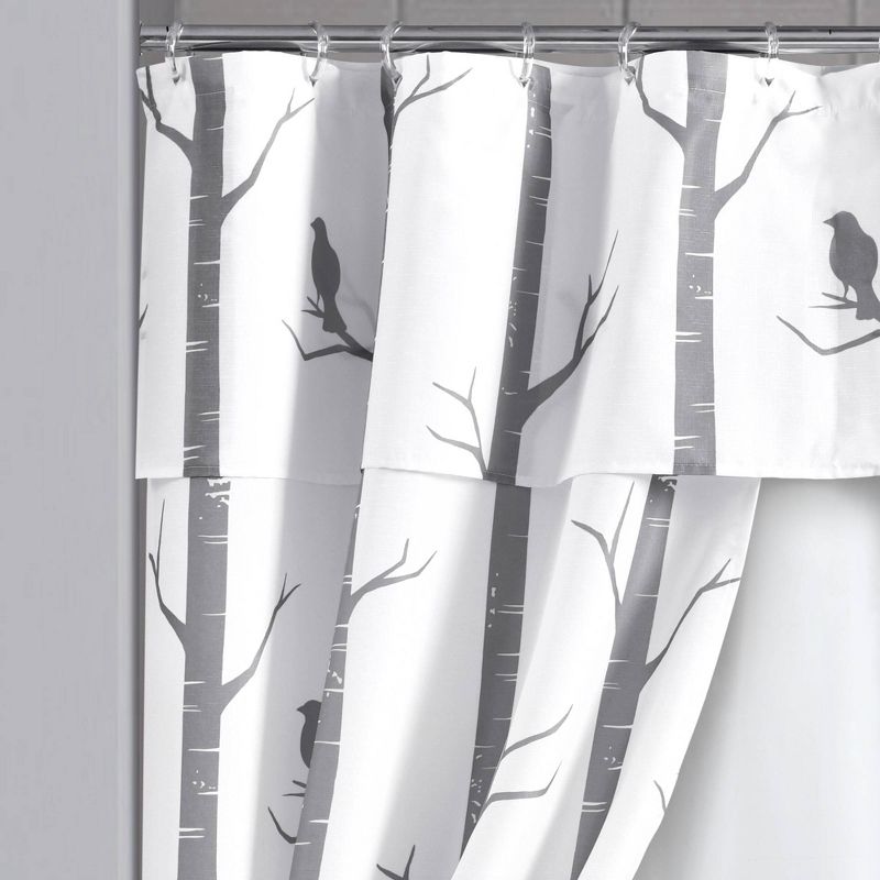 16pc Bird On The Tree Shower Curtain with Peva Lining/Ring Set Gray - Lush D&#233;cor, 3 of 9