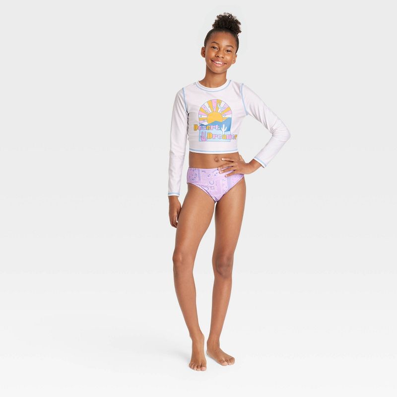 Girls' 3pc Desert Dreamer Swimwear Set - art class™ Lavender, 4 of 6